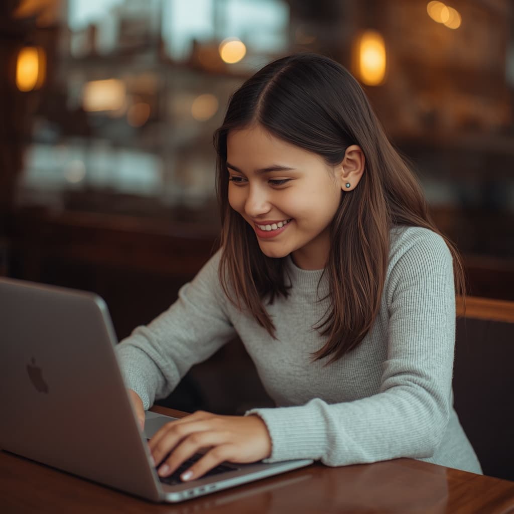 Professional working on laptop smiling